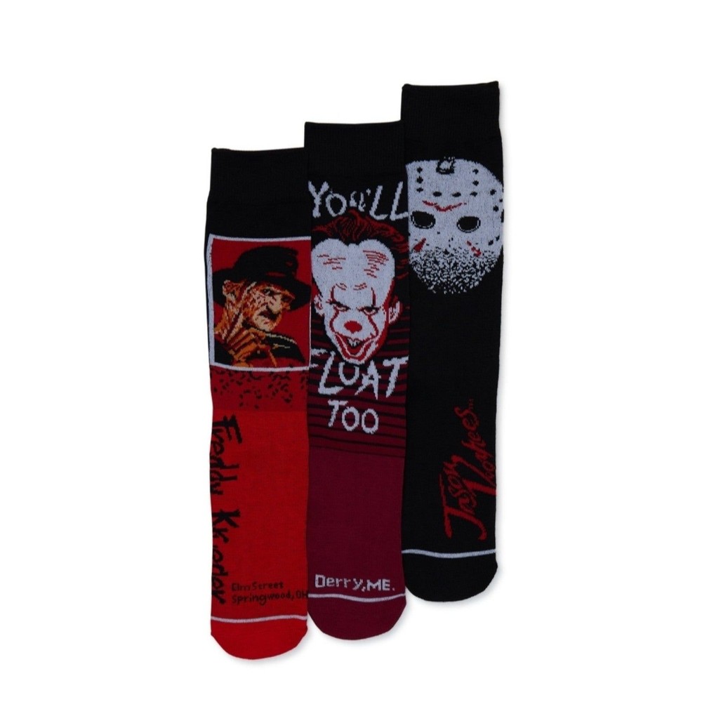 🤡HORROR SOCKS 3 Pack Crew Freddy Krueger It Pennywise Jason